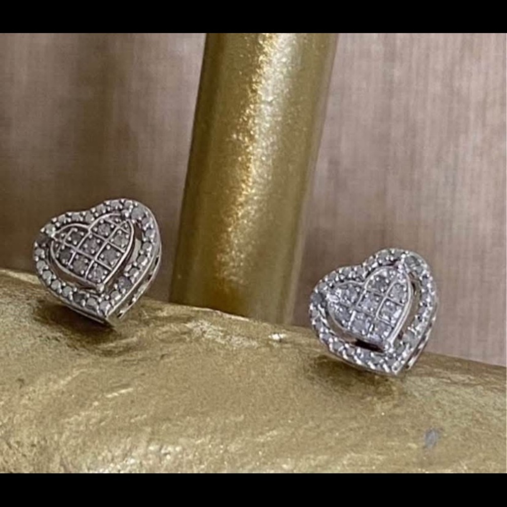 Sterling Silver 925 Heart Stud Earrings with diamond accents
